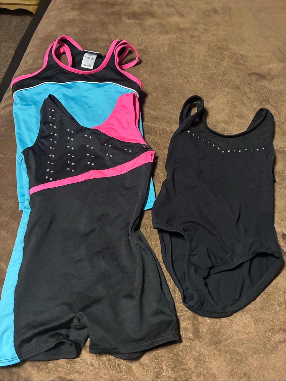 Girls Black and Pink One-Piece Leotard with Stud Detail size 4-5